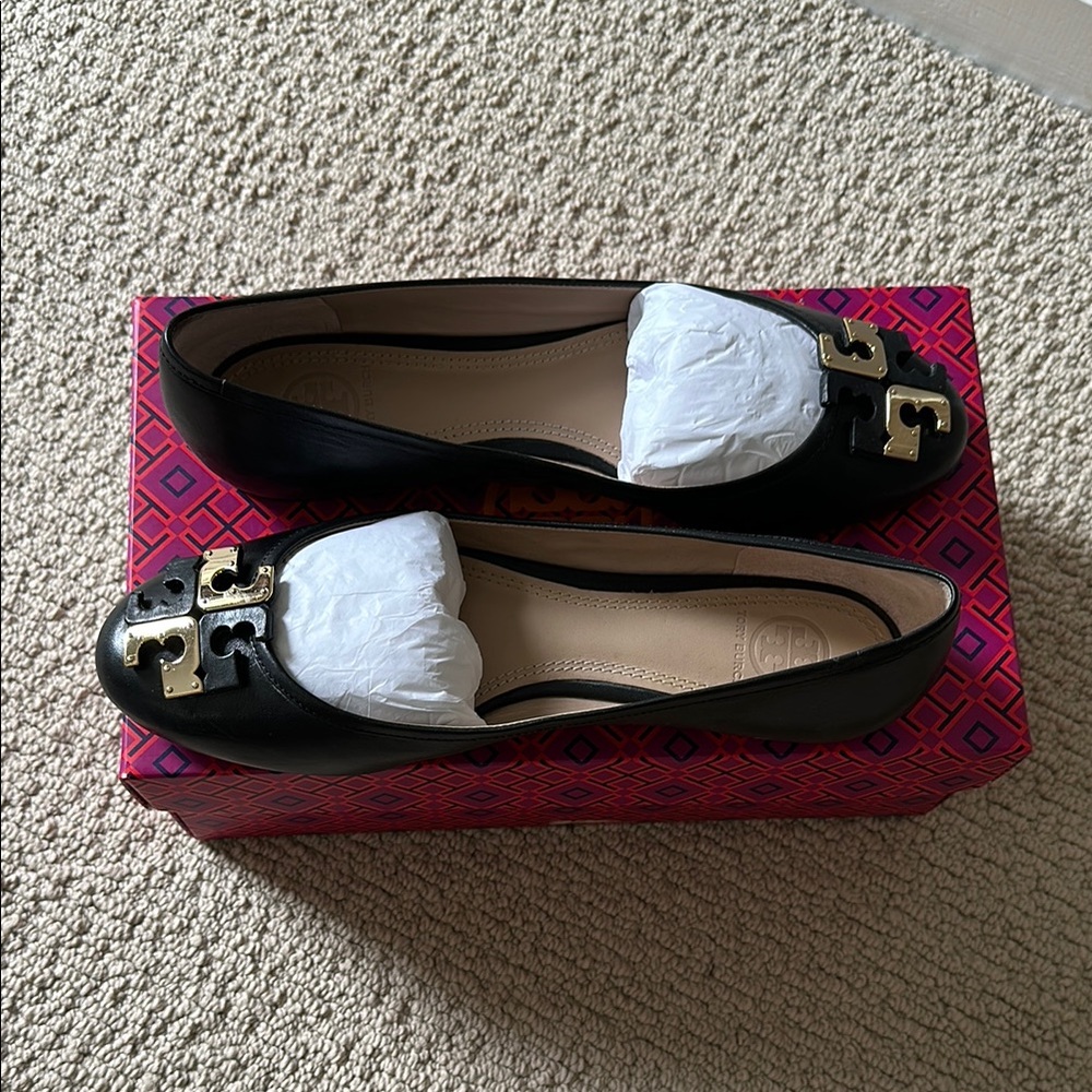 Tory Burch Black and Gold Flats